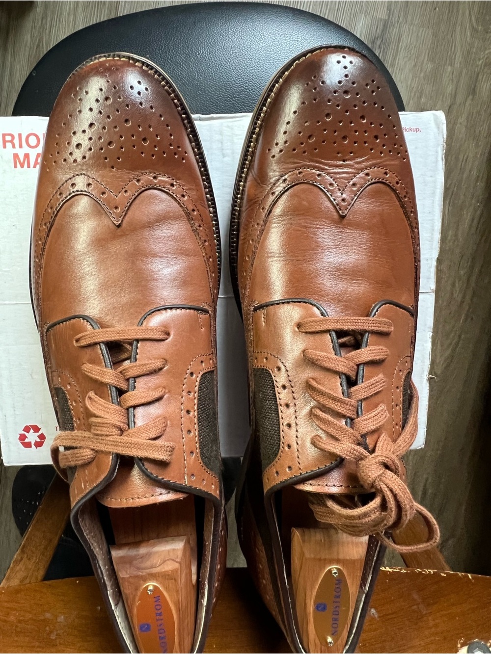 Johnston & Murphy 1850 Grayson Wingtip Oxford Mixed Media Tan Linen Men's 11.5 M